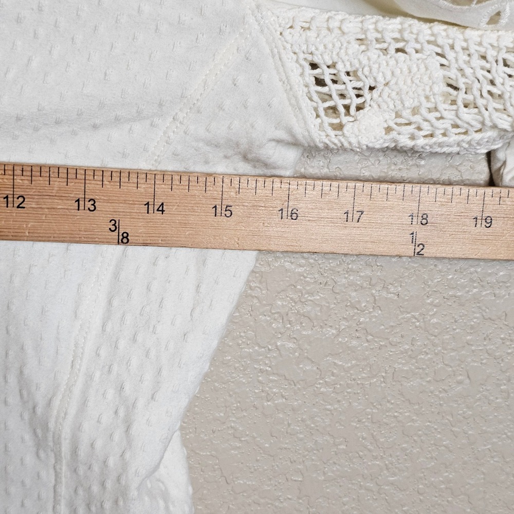 Free People Brunch Date Eyelet Crochet Lace Balloon Sleeve Knit Top Small Ivory - Picture 12 of 12